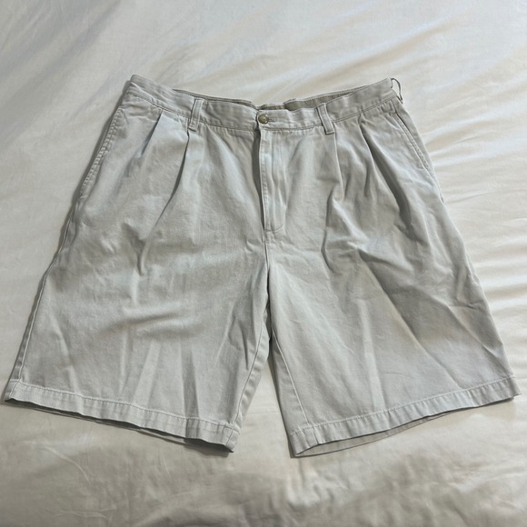 Izod Other - IZOD Mens Pleated Chino Shorts Stone Khaki 100% Cotton Size 36 Casual Golf